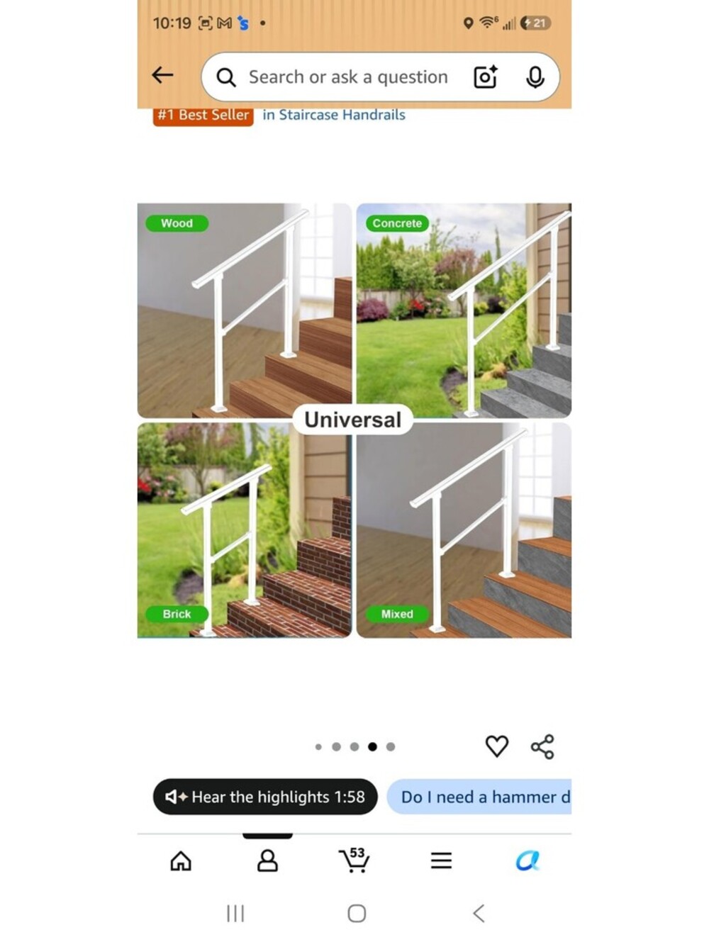 Hand Rails for Outdoor Steps,2 Step White Stair Railing Kit